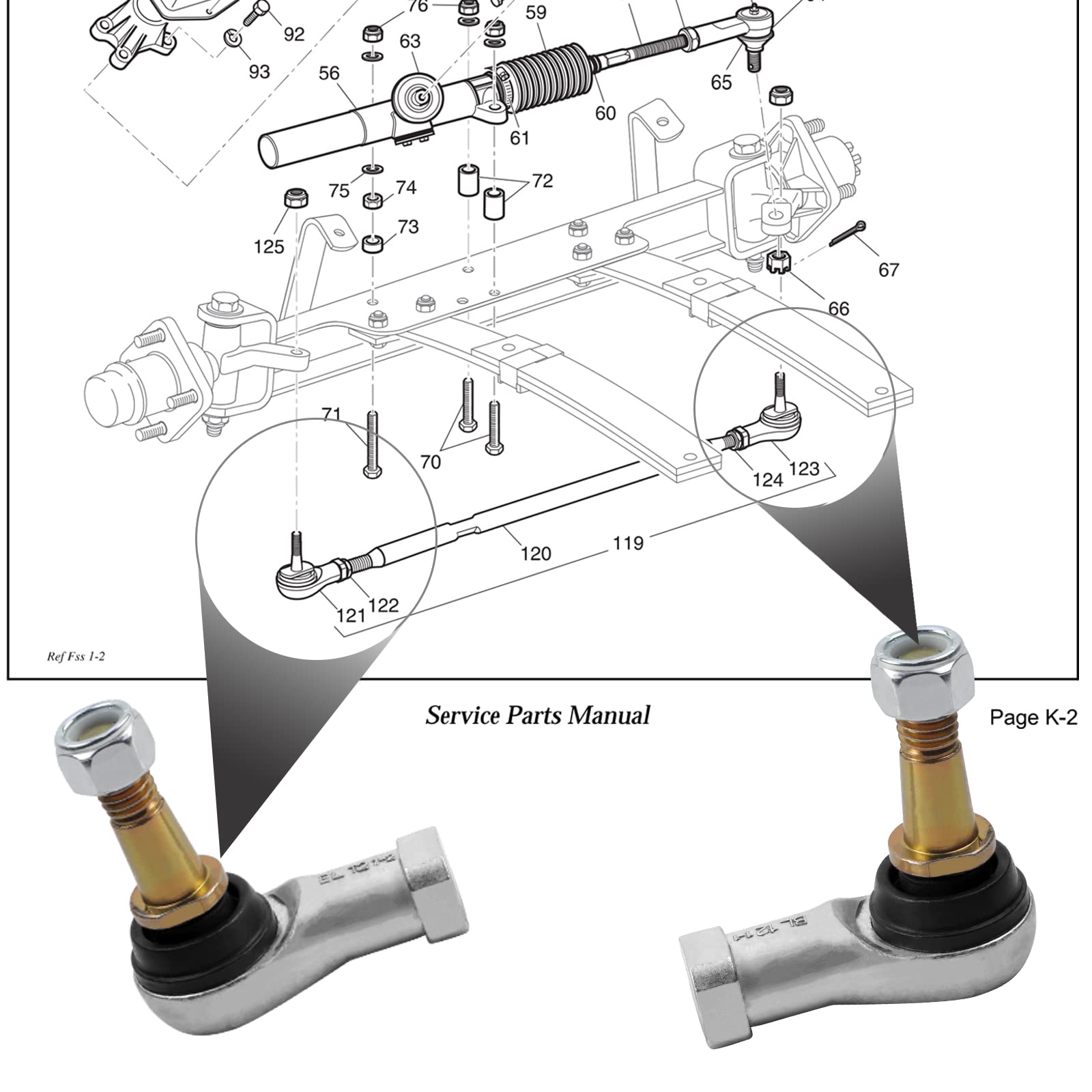 Roykaw EZGO Tie Rod Ends Ball Joint Right & Left Threads Kit for E-Z-GO 2001-up Golf Cart OEM #70902-G01,70902-G02