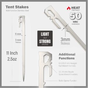 Tent Stakes 6-PCS - Camping Essentials for Tent Camper. Stainless Steel Heavy Duty Ground Stakes, Light Weight Camping Essentials, 11 inch 2.47 oz, Tent Accessories by LI JIU®