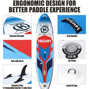 HIGHPI Inflatable Paddle Boards, 11'x33''x6'' SUP for Adults&Youth, Stand Up Paddle Boards with Accessories, Anti-Slip Deck, Stable Durable Lightweight, Suitable for Yoga Fishing Traveling