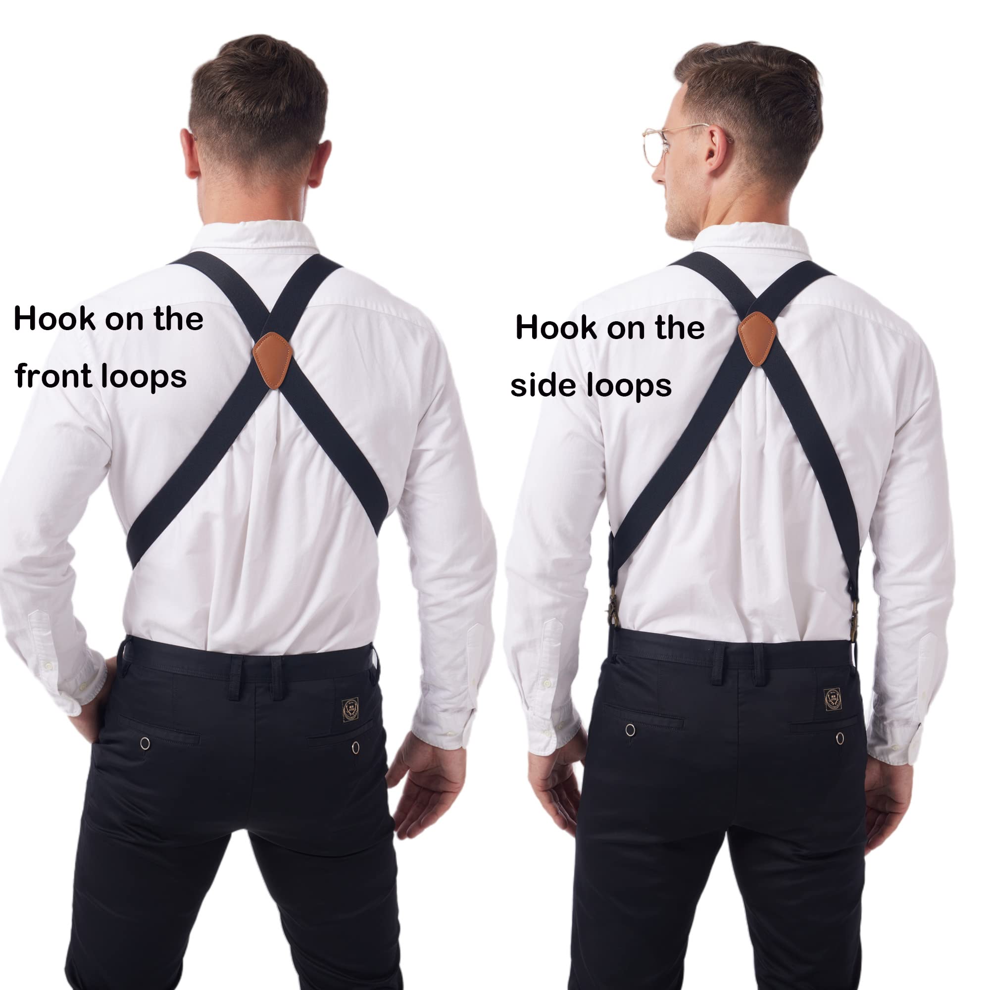 LazarsSpace Hook On Suspenders for Men X Back with 2 Side Swivel Snap Hooks and 1.5 Inch Wide Adjustable Strap