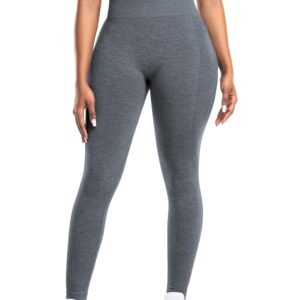 VOYJOY Athletic Workout Scrunch Leggings for Women High Waist Seamless Gym Pants Tummy Control Amplify Tights Charcoal Grey M