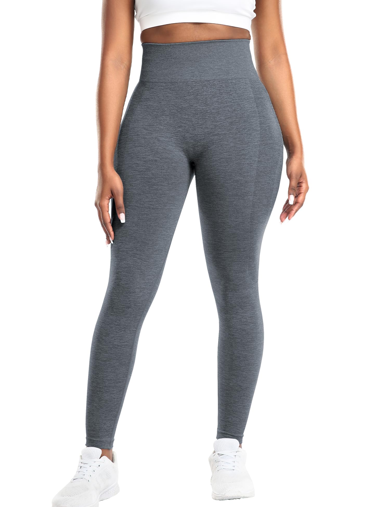 VOYJOY Athletic Workout Scrunch Leggings for Women High Waist Seamless Gym Pants Tummy Control Amplify Tights Charcoal Grey M