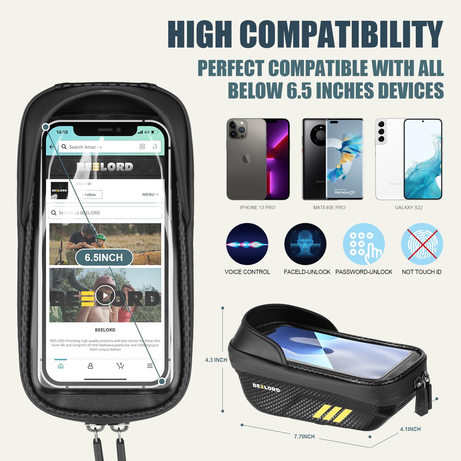 BEELORD Bike Phone Front Frame Bag,Bike Accessories,Waterproof Bike Phone Holder Bike Phone Bag,Bike Phone Mount Top Tube Bag with Touch Screen And Rain Cover Bag,Compatible Phone Under 6.5"