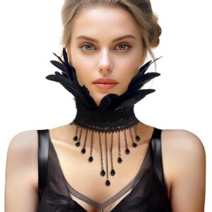 HOMELEX Gothic Victorian Black Natural Feather Collar Choker Halloween Shawl Cape