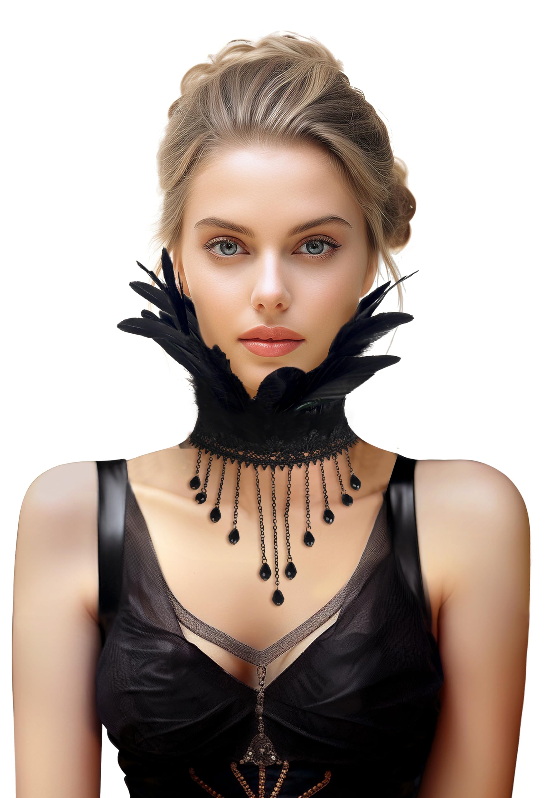 HOMELEX Gothic Victorian Black Natural Feather Collar Choker Halloween Shawl Cape