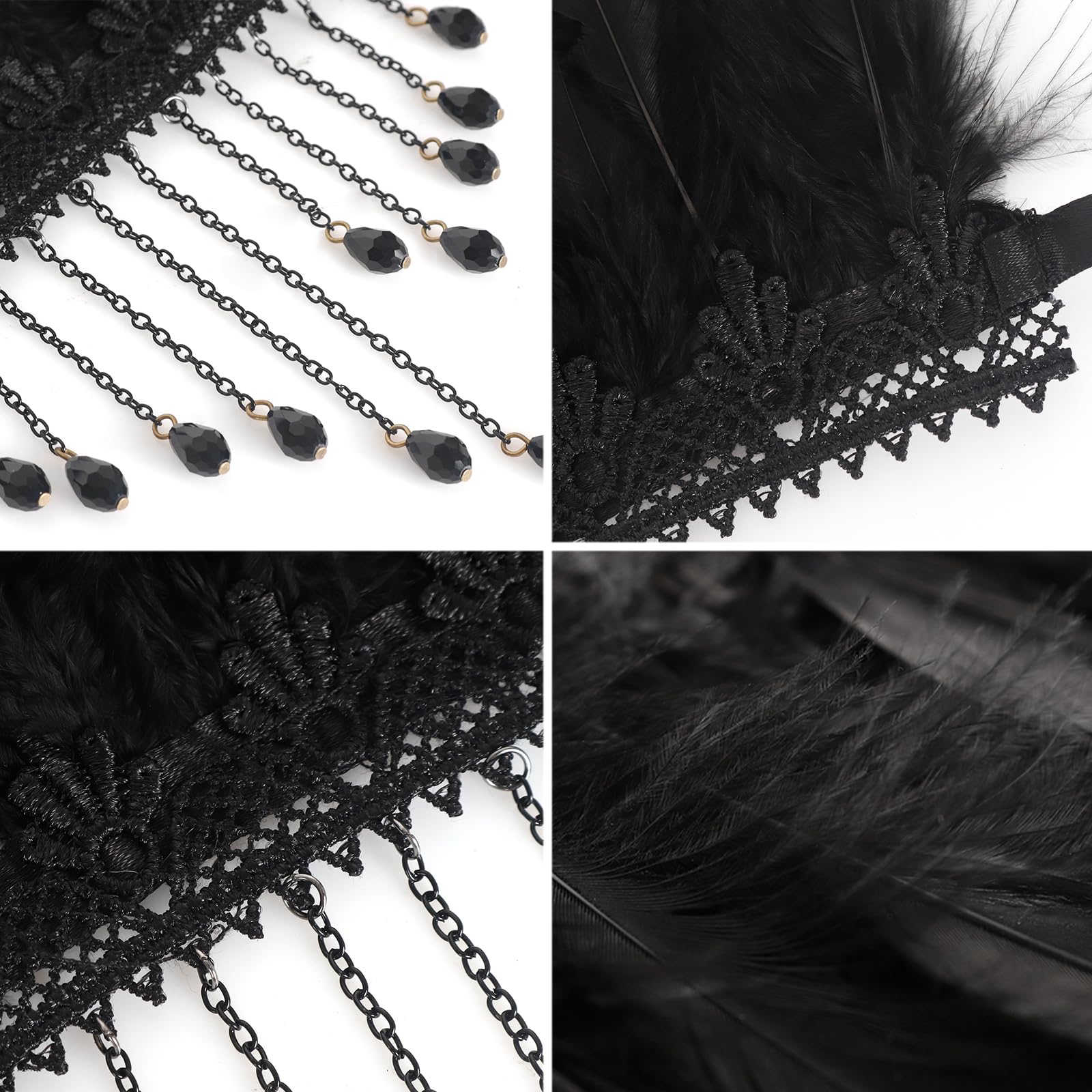 HOMELEX Gothic Victorian Black Natural Feather Collar Choker Halloween Shawl Cape