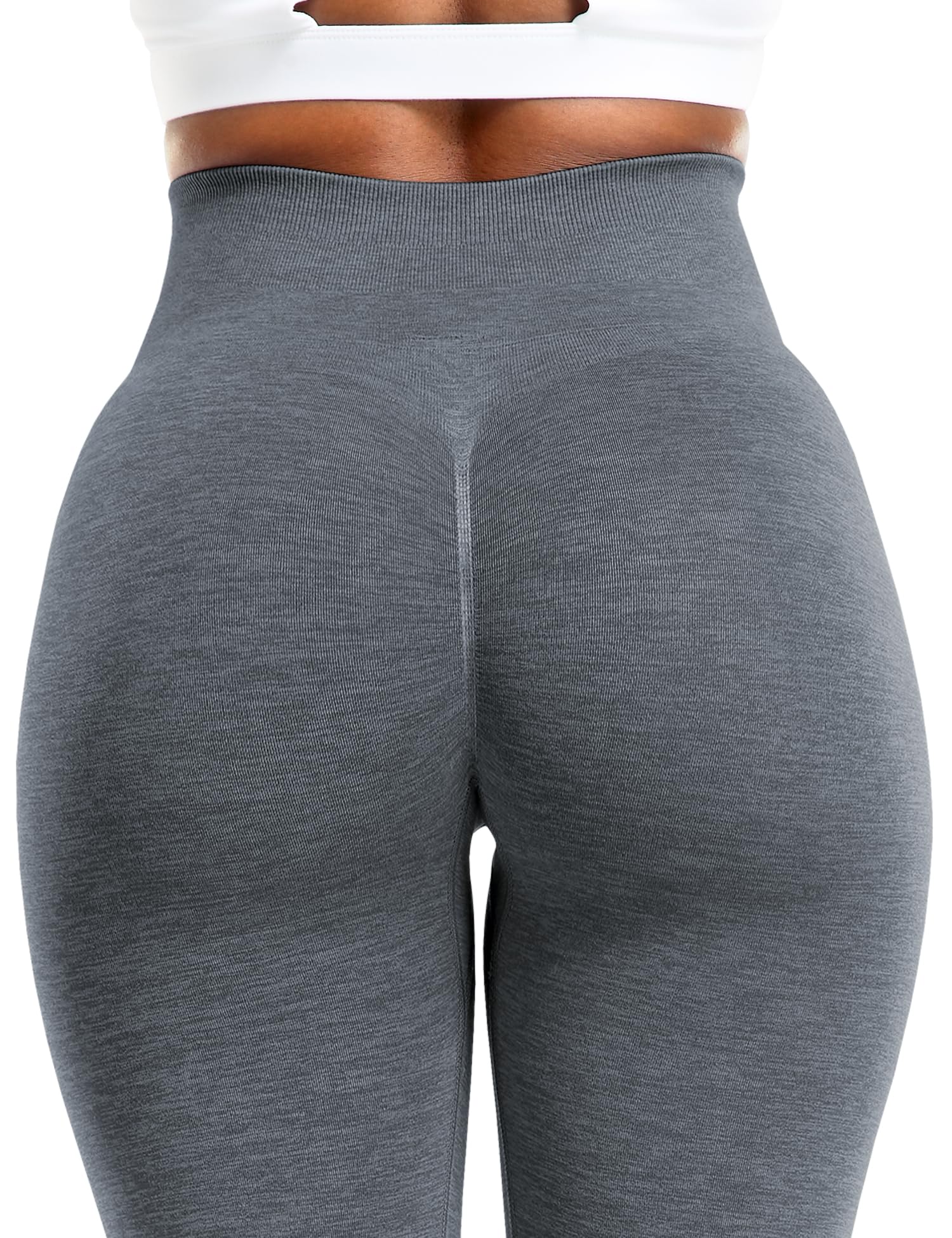 VOYJOY Athletic Workout Scrunch Leggings for Women High Waist Seamless Gym Pants Tummy Control Amplify Tights Charcoal Grey M