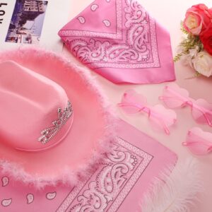 Zhanmai 12 Pcs Light Up Cute Cowboy Cowgirl Hat with Heart Glasses and Bandana with Tiara Crown