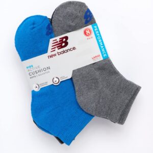 New Balance Boys' Quarter Socks - 8 Pack Performance Cushion Comfort Socks - Athletic Quarter Socks for Boys (4-12), Size Medium, Blue Assorted