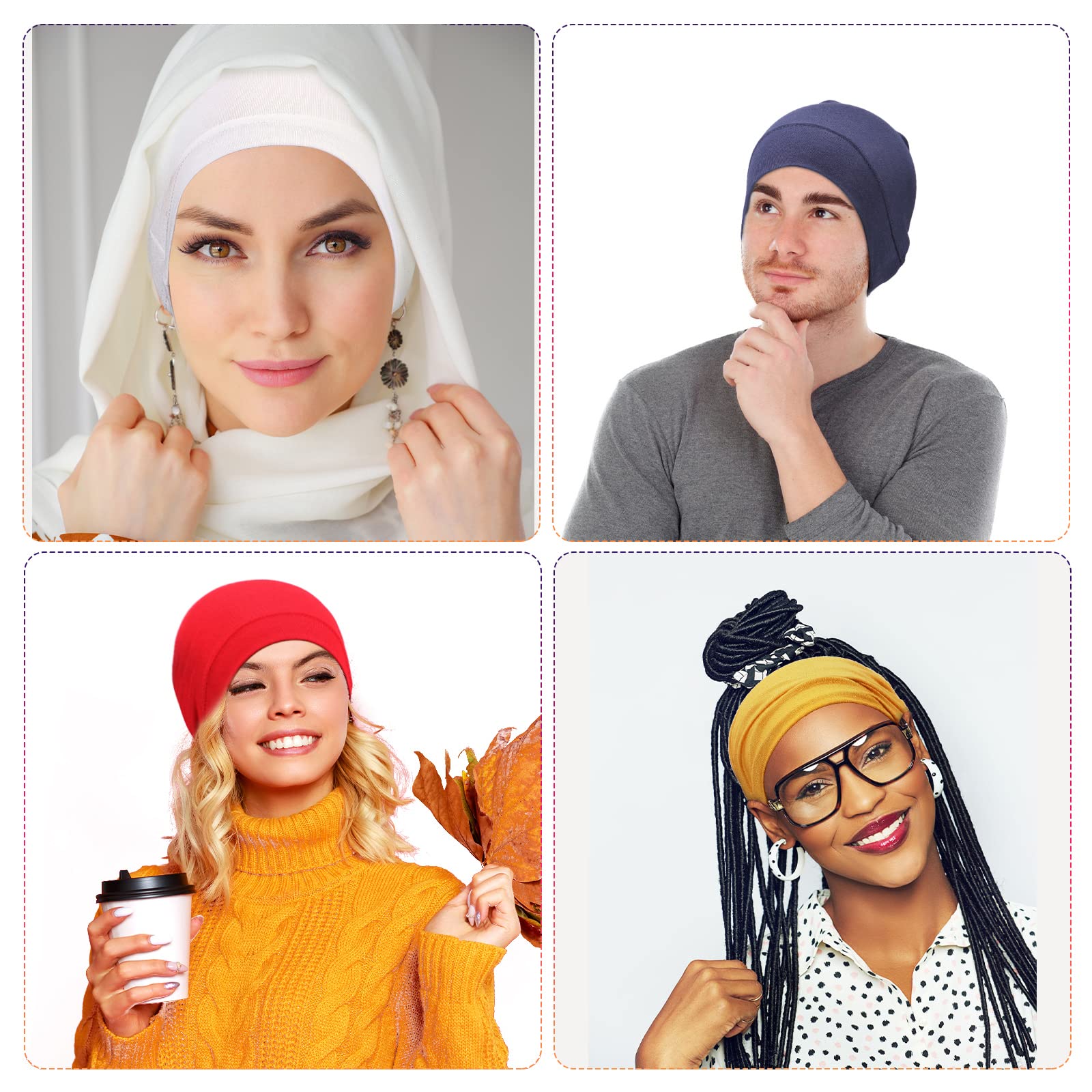 JenPen 25 Pcs Under Scarf Hijab Cap Unisex Dreadlock Cap Women Stretch Under Caps Solid Color Under Scarf Woman Hijab Hats, 25 Colors