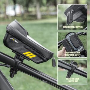 BEELORD Bike Phone Front Frame Bag,Bike Accessories,Waterproof Bike Phone Holder Bike Phone Bag,Bike Phone Mount Top Tube Bag with Touch Screen And Rain Cover Bag,Compatible Phone Under 6.5"