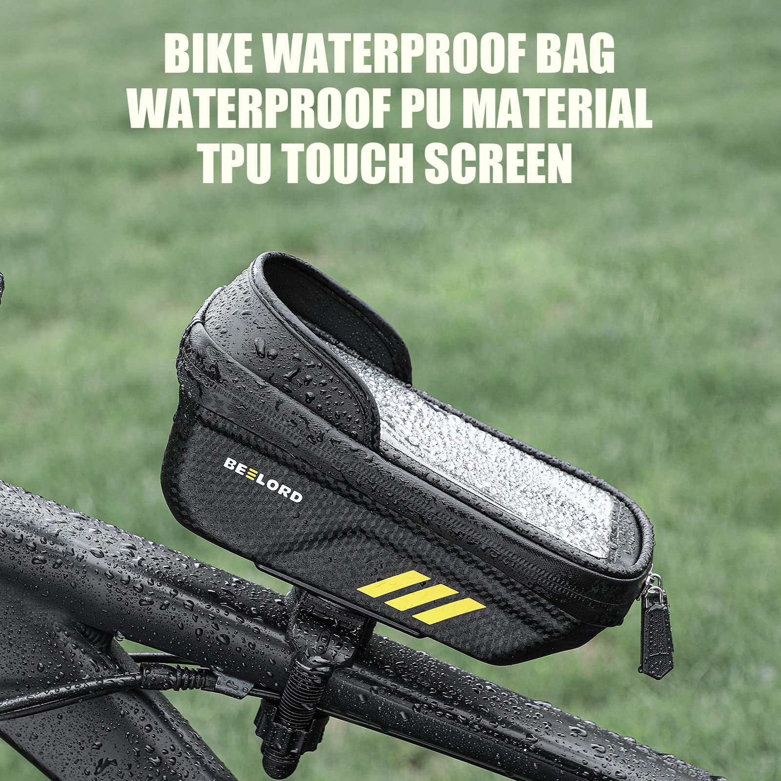 BEELORD Bike Phone Front Frame Bag,Bike Accessories,Waterproof Bike Phone Holder Bike Phone Bag,Bike Phone Mount Top Tube Bag with Touch Screen And Rain Cover Bag,Compatible Phone Under 6.5"