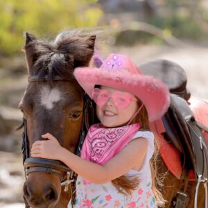 Zhanmai 12 Pcs Light Up Cute Cowboy Cowgirl Hat with Heart Glasses and Bandana with Tiara Crown