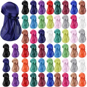 Tarpop 54 Pieces Silk Durags for Men Women 18 Colors Durags Wave Cap Satin Durags for 360 Waves Breathable Doo Rags with Wide Strap Durags for Hair Waves Fitness Cycling Hiking Camping Running