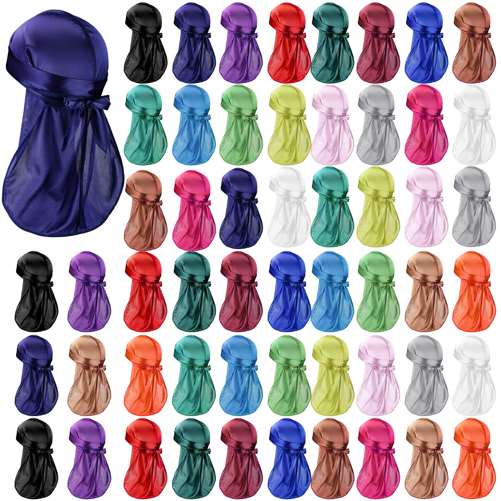 Tarpop 54 Pieces Silk Durags for Men Women 18 Colors Durags Wave Cap Satin Durags for 360 Waves Breathable Doo Rags with Wide Strap Durags for Hair Waves Fitness Cycling Hiking Camping Running