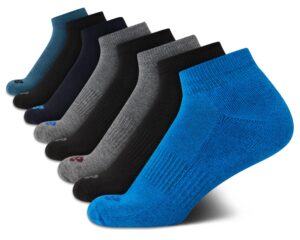 new balance boys' quarter socks - 8 pack performance cushion comfort socks - athletic quarter socks for boys (4-12), size medium, blue assorted