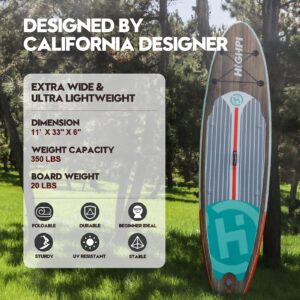 HIGHPI Inflatable Paddle Boards, 11'x33''x6'' SUP for Adults&Youth, Stand Up Paddle Boards with Accessories, Anti-Slip Deck, Stable Durable Lightweight, Suitable for Yoga Fishing Traveling