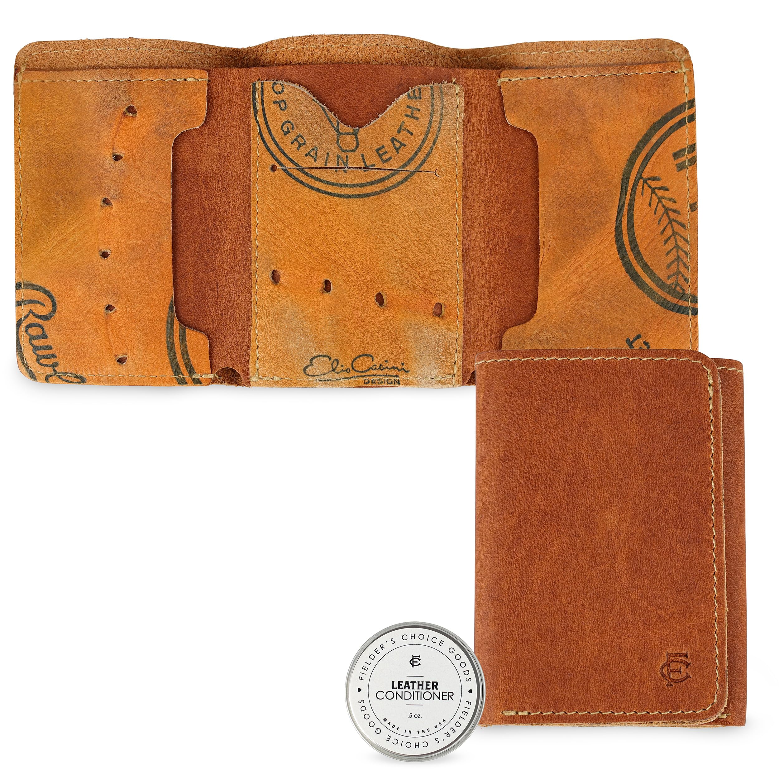 FIELDERS CHOICE GOODS Leather Trifold Wallet - Handcrafted from Vintage Baseball Gloves by FC Goods