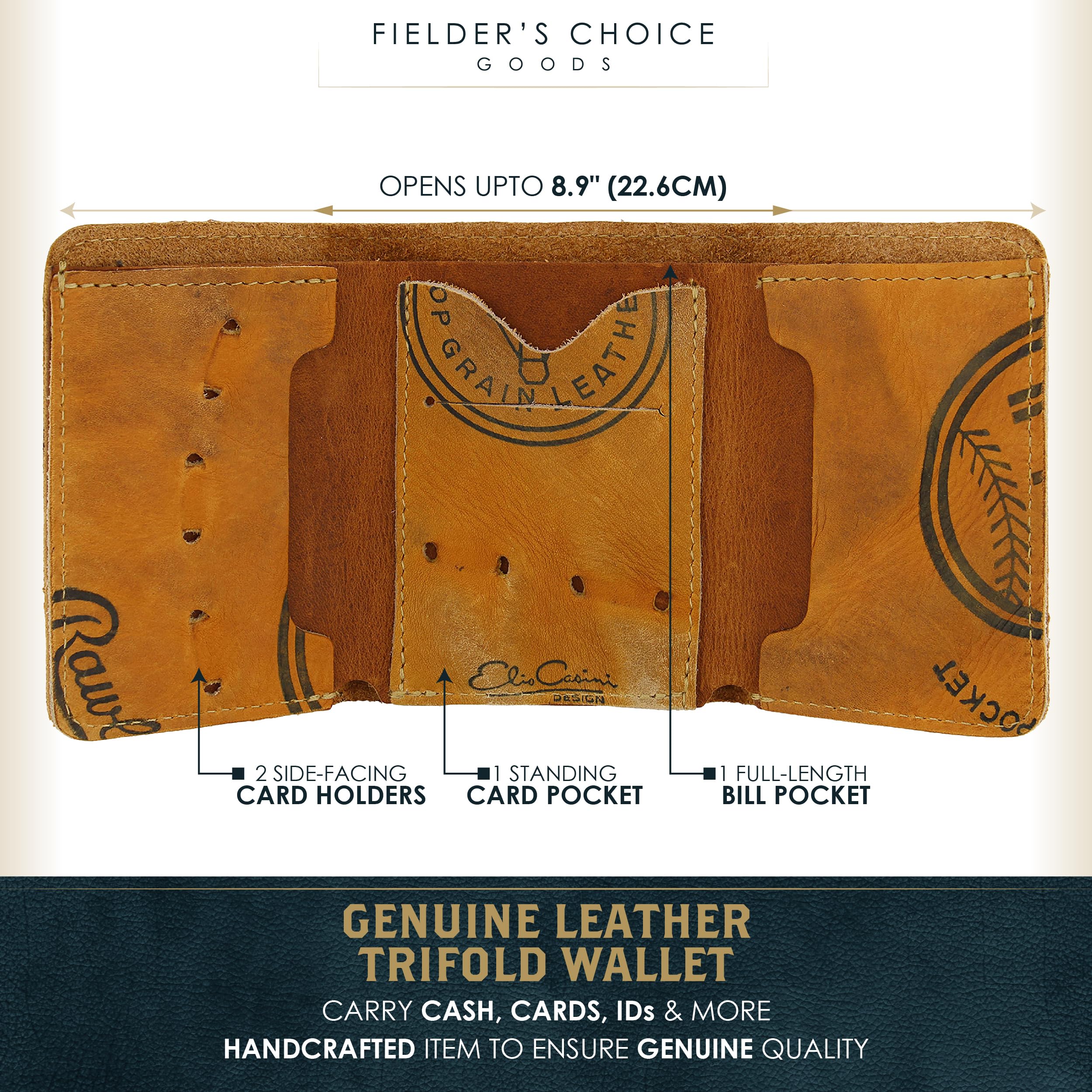 FIELDERS CHOICE GOODS Leather Trifold Wallet - Handcrafted from Vintage Baseball Gloves by FC Goods