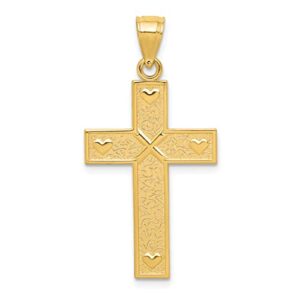 avariah solid 10k yellow gold cross w/god loves me on reverse pendant - 33mm