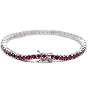 3 MM Round Cut Natural Red Ruby Tennis Bracelet 925 Sterling Silver July Birthstone Wedding Jewelry Love and Friendship Gift For Girlfriend Gift Christmas Gift For Her (Rose Gold Rhodium Plated Silver, 7.5 Inches)