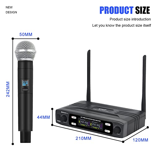 micfuns K7 Professional Wireless 2 Handheld VHF 230-250 MHZ Microphone System 100m distand for Karaoke,Party, Speech