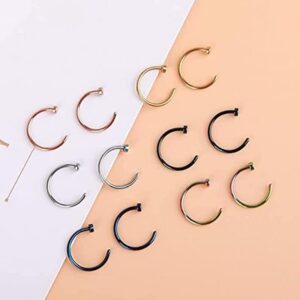 Doubyan Nose Rings Hoop 20 Gauge 8mm Nose Piercing Hoop Stainless Steel Surgical Steel Body Jewelry (20G-8mm, 9 Pcs - Black+Blue+Multicolor)