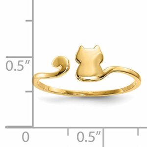 Avariah Solid 14k Yellow Gold Polished Cat Adjustable Cuff Ring - Ring Size 7.0