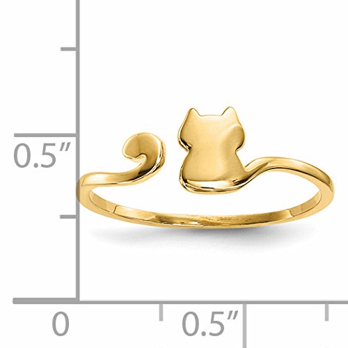 Avariah Solid 14k Yellow Gold Polished Cat Adjustable Cuff Ring - Ring Size 7.0