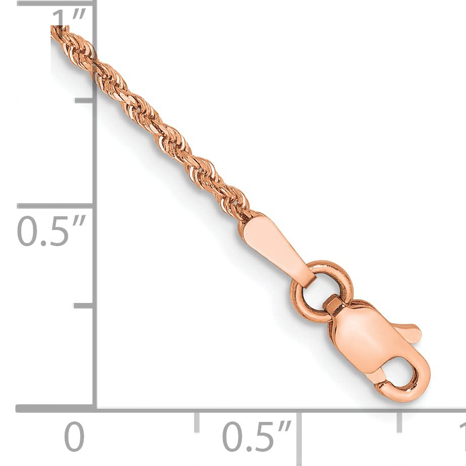 Avariah Solid 14K Rose Gold 7 inch 1.5mm Diamond-cut Rope with Lobster Lock Chain - 7"