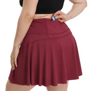 HDE Women's Plus Size Tennis Skort Pleated Athletic Golf Skirt with Shorts Burgundy - 3X