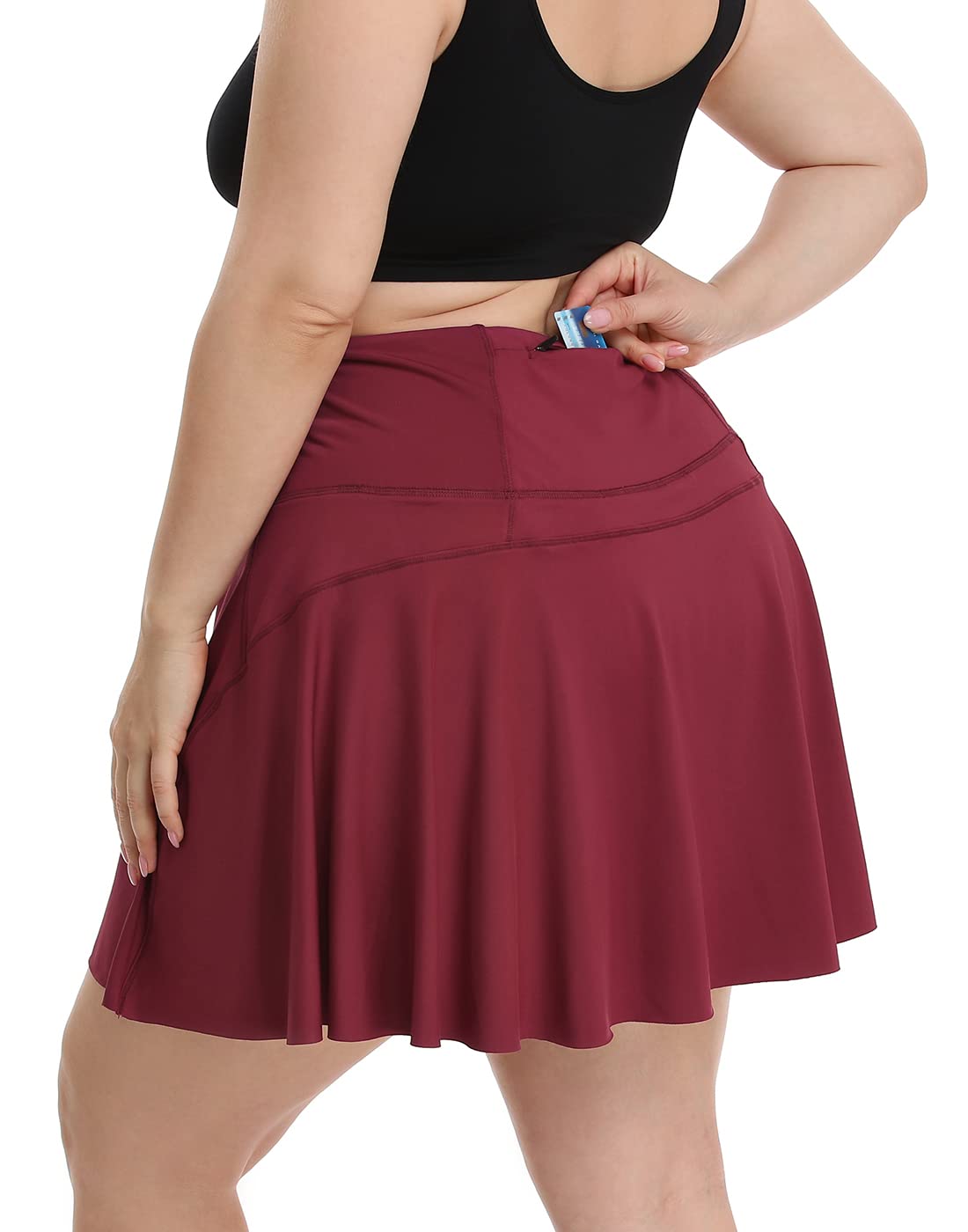 HDE Women's Plus Size Tennis Skort Pleated Athletic Golf Skirt with Shorts Burgundy - 3X