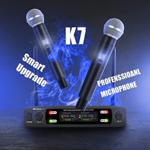 micfuns K7 Professional Wireless 2 Handheld VHF 230-250 MHZ Microphone System 100m distand for Karaoke,Party, Speech