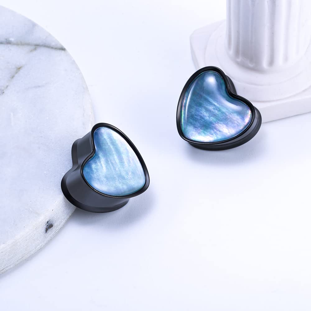 PUNKYOUTH 2PCS 8mm-25mm Pearl Shell Ear Gauges Saddle Tunnels 316L Stainless Steel Teardrop Heart Shape Double Flared Plugs Expander Stretcher Piercing