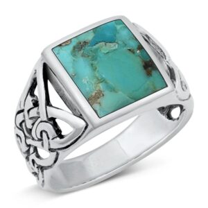 Simulated Turquoise Unique Signet Celtic Ring New .925 Sterling Silver Band Size 10