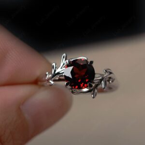 LUO Round Shaped 1.68 CT Garnet Ring Branch Promise Ring 925 Sterling Silver January Birthstone Ring for Women US Size 8