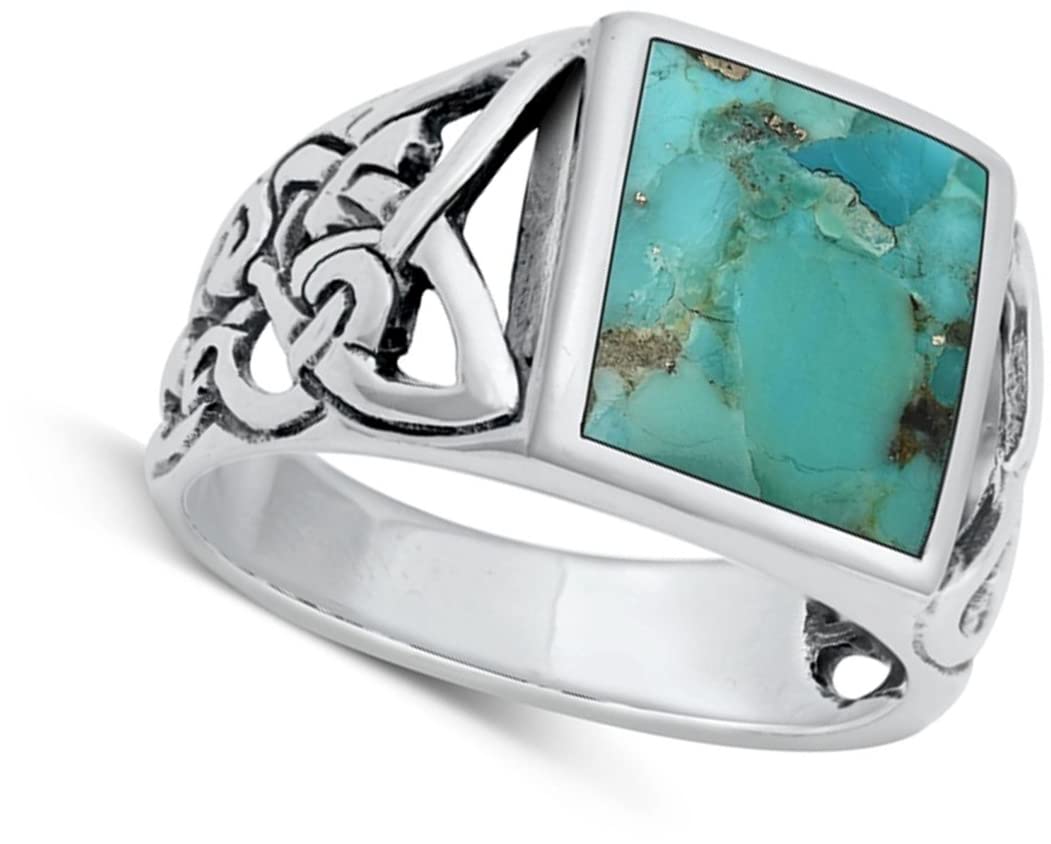 Simulated Turquoise Unique Signet Celtic Ring New .925 Sterling Silver Band Size 10