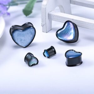 PUNKYOUTH 2PCS 8mm-25mm Pearl Shell Ear Gauges Saddle Tunnels 316L Stainless Steel Teardrop Heart Shape Double Flared Plugs Expander Stretcher Piercing