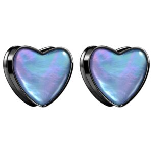 PUNKYOUTH 2PCS 8mm-25mm Pearl Shell Ear Gauges Saddle Tunnels 316L Stainless Steel Teardrop Heart Shape Double Flared Plugs Expander Stretcher Piercing