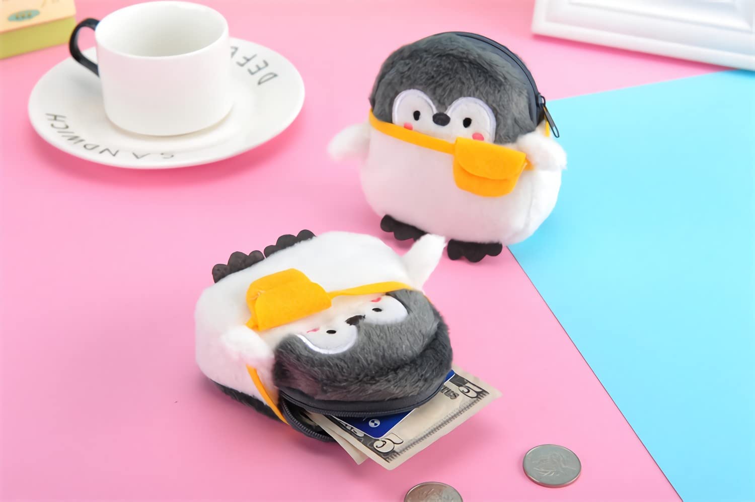 Lefe Liee 2PCS kawaii penguin wallet, novelty kawaii purse mini makeup bag things cute wallet small coin purse accessories, uwu soocute period bags for teen girls small pouches with zipper