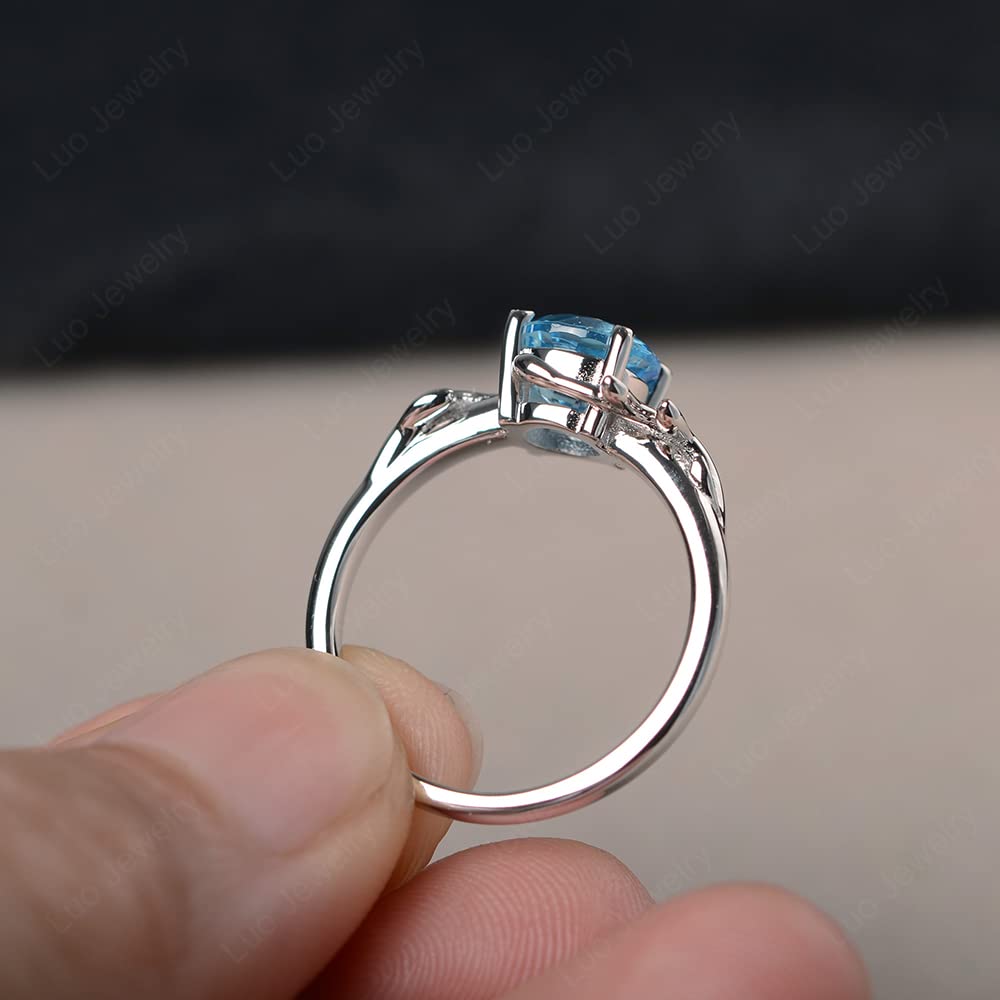 LUO Round Shaped 1.68 CT Swiss Blue Topaz Ring Branch Statement Ring 925 Sterling Silver December Birthstone Ring for Women US Size 10