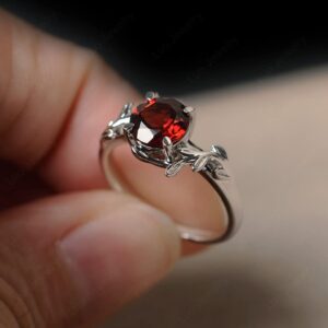 LUO Round Shaped 1.68 CT Garnet Ring Branch Promise Ring 925 Sterling Silver January Birthstone Ring for Women US Size 8