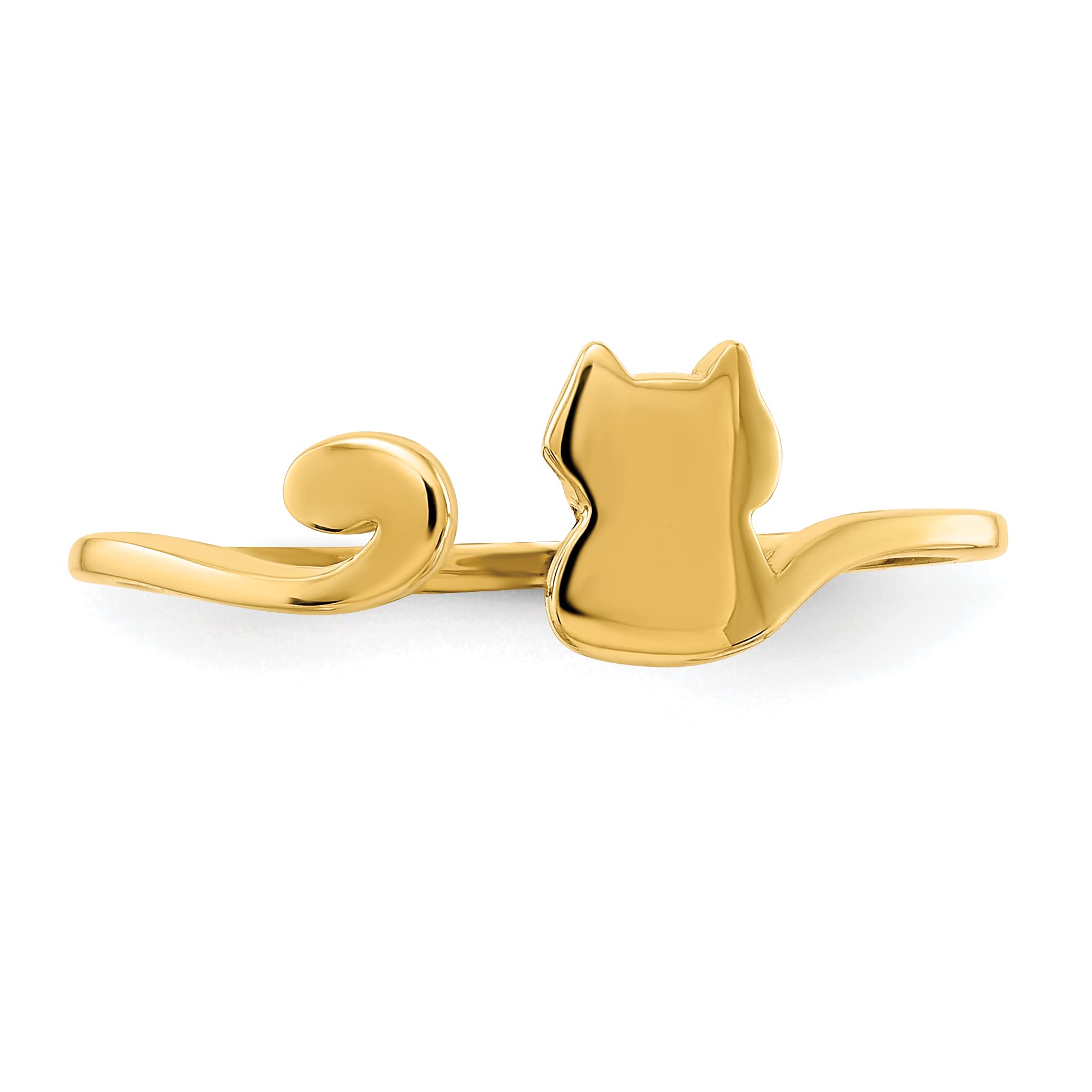 Avariah Solid 14k Yellow Gold Polished Cat Adjustable Cuff Ring - Ring Size 7.0