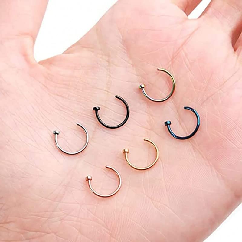 Doubyan Nose Rings Hoop 20 Gauge 8mm Nose Piercing Hoop Stainless Steel Surgical Steel Body Jewelry (20G-8mm, 9 Pcs - Black+Blue+Multicolor)