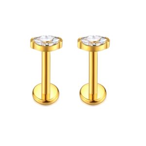 kasestyle g23 titanium threadless push-in labret lip monroe tragus earrings clear cz push back stud helix piercing jewerly for men women (a,8mm 16g gold)