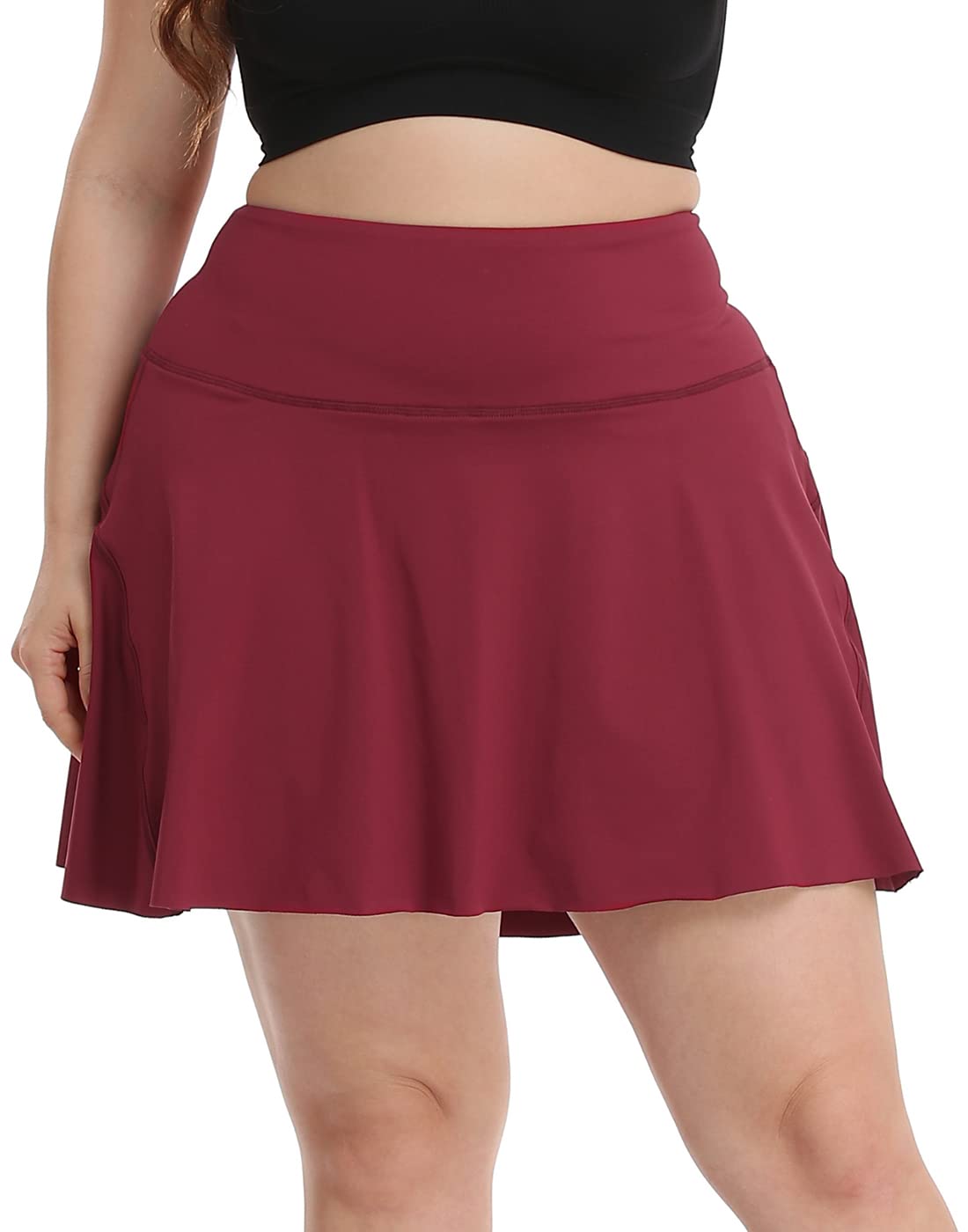 HDE Women's Plus Size Tennis Skort Pleated Athletic Golf Skirt with Shorts Burgundy - 3X