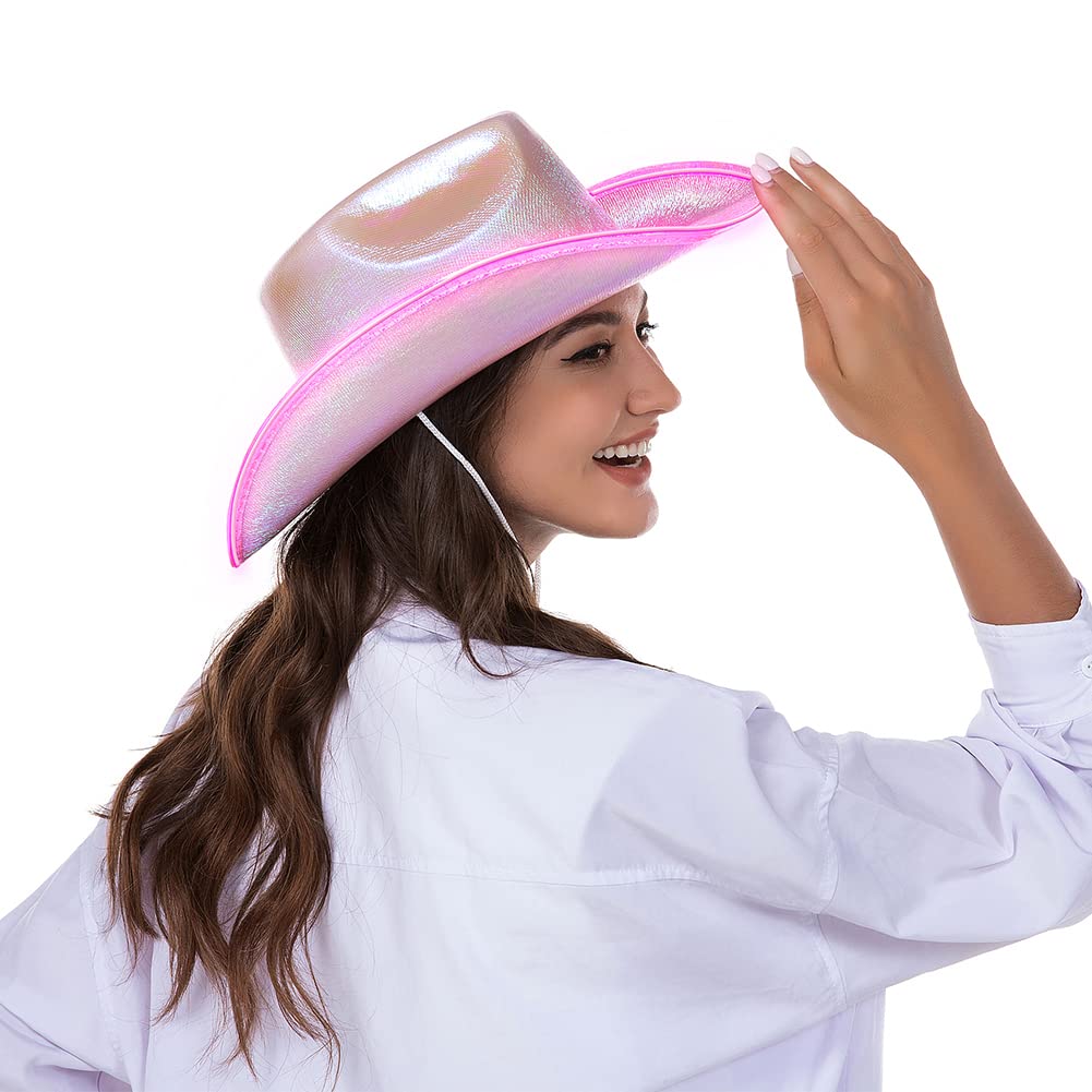 Light Up Disco Cowgirl Hat, Holographic Space Cowboy Hat, Led Pink