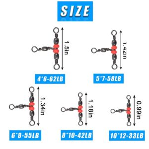 JSHANMEI Fishing Swivels 3 Way Swivels Kit 50pcs Crossline Barrel Swivels T-Turn Triple Swivels Fishing Tackle Saltwater Fishing Lure Line Connector