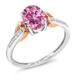 Gem Stone King 925 Sterling Silver and 10K Rose Gold Oval Pink Moissanite and White Diamond Women Ring (1.42 Cttw, Available In Size 5, 6, 7, 8, 9)