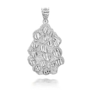 solid 14k white gold diamond cut nugget style charm pendant